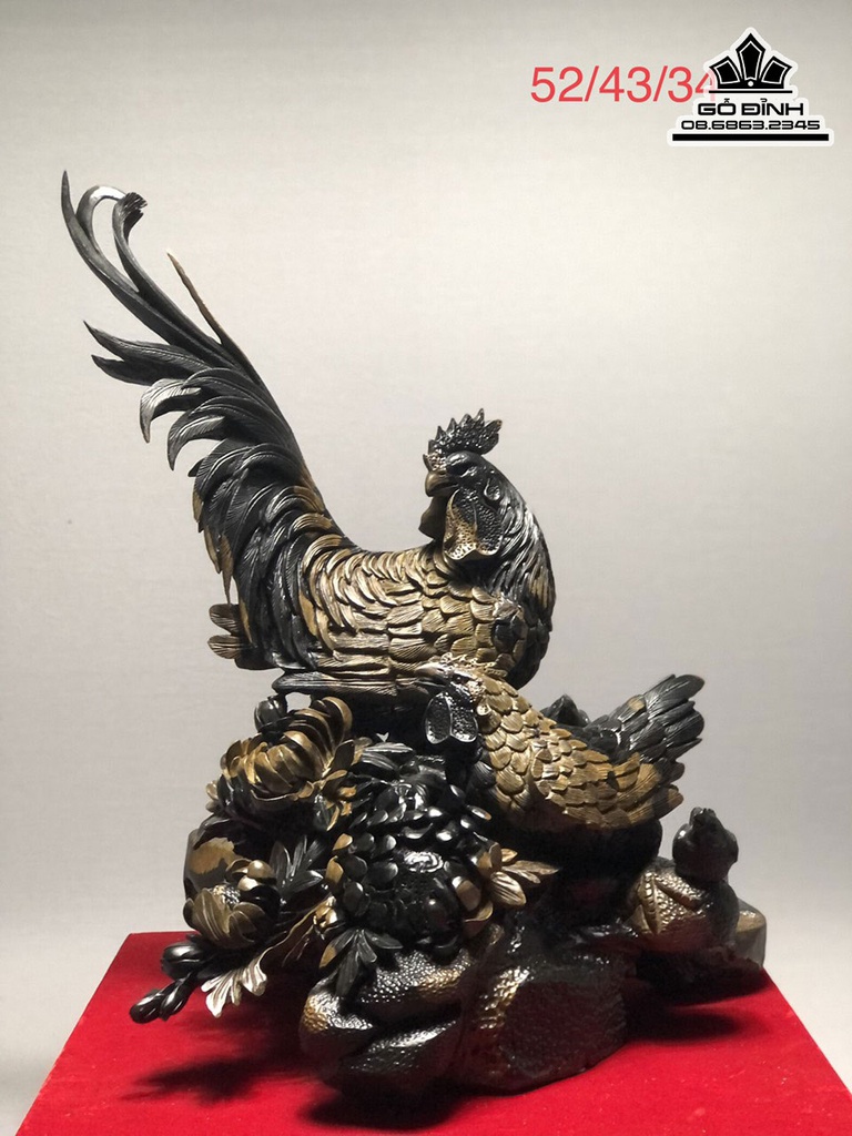 Tượng Gia Đình Gà Gỗ Mun Liền Khối Cao 52 Ngang 43 Sâu 34 (cm) 7