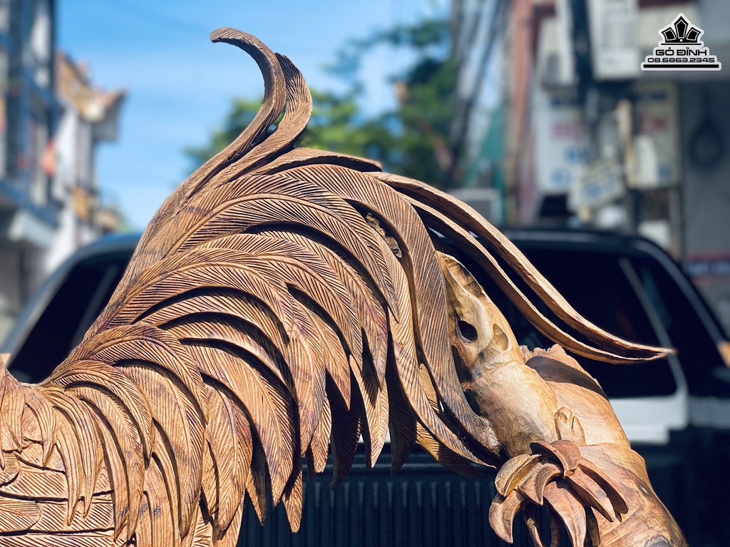 Tượng Gà Gỗ Bách Xanh Liền Khối Cao 75 Ngang 59 Sâu 30 (cm) 0