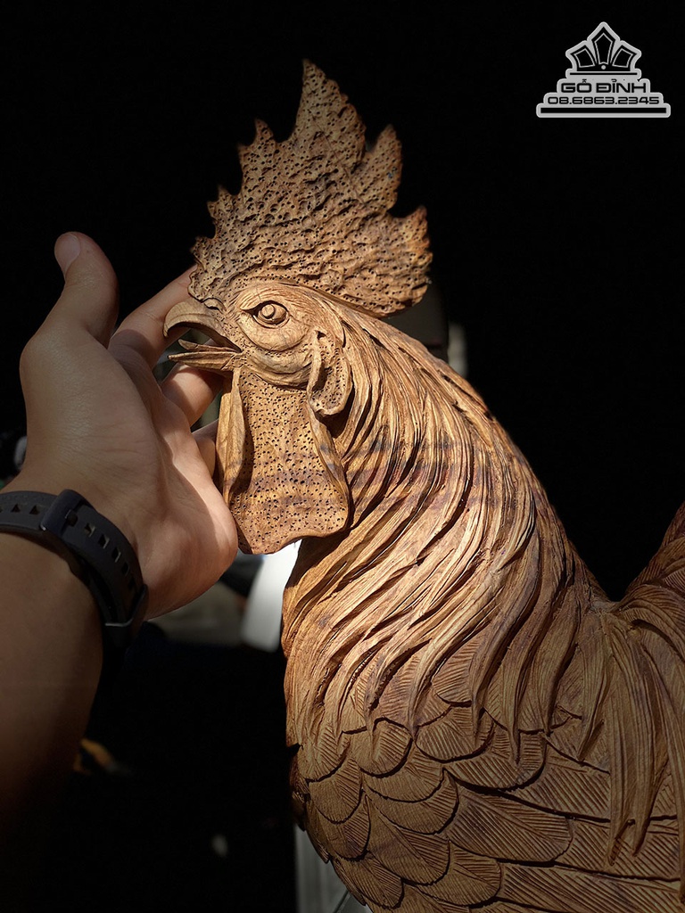 Tượng Gà Gỗ Bách Xanh Liền Khối Cao 75 Ngang 59 Sâu 30 (cm) 1