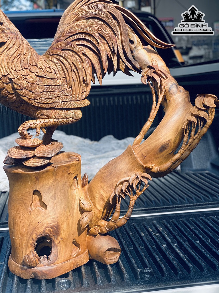 Tượng Gà Gỗ Bách Xanh Liền Khối Cao 75 Ngang 59 Sâu 30 (cm)5