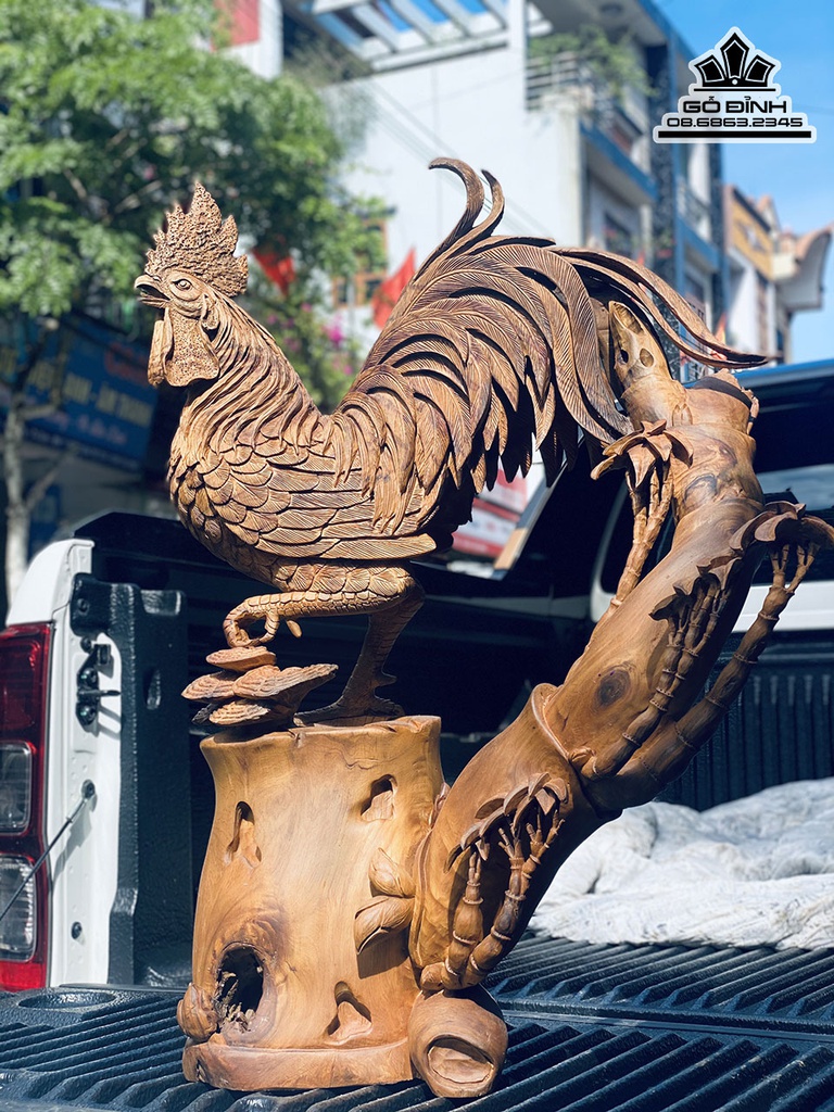 Tượng Gà Gỗ Bách Xanh Liền Khối Cao 75 Ngang 59 Sâu 30 (cm)6