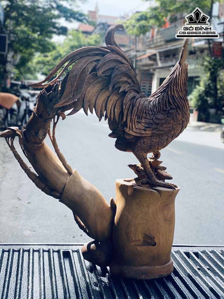 Tượng Gà Gỗ Bách Xanh Liền Khối Cao 75 Ngang 59 Sâu 30 (cm)7