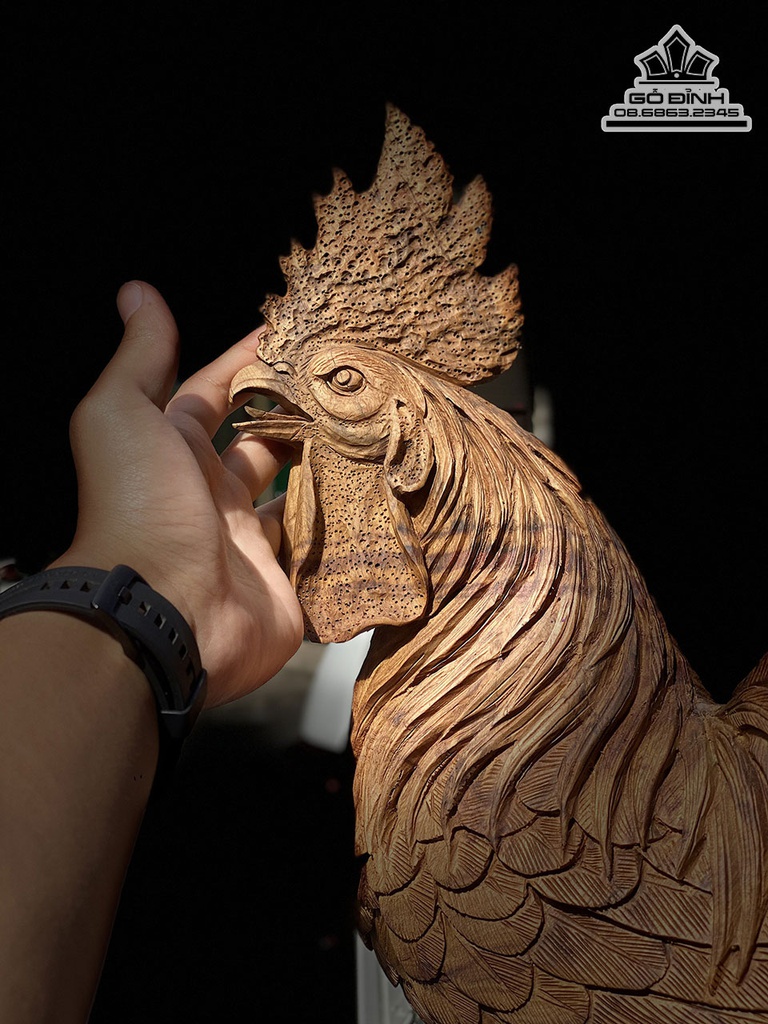 Tượng Gà Gỗ Bách Xanh Liền Khối Cao 75 Ngang 59 Sâu 30 (cm)8