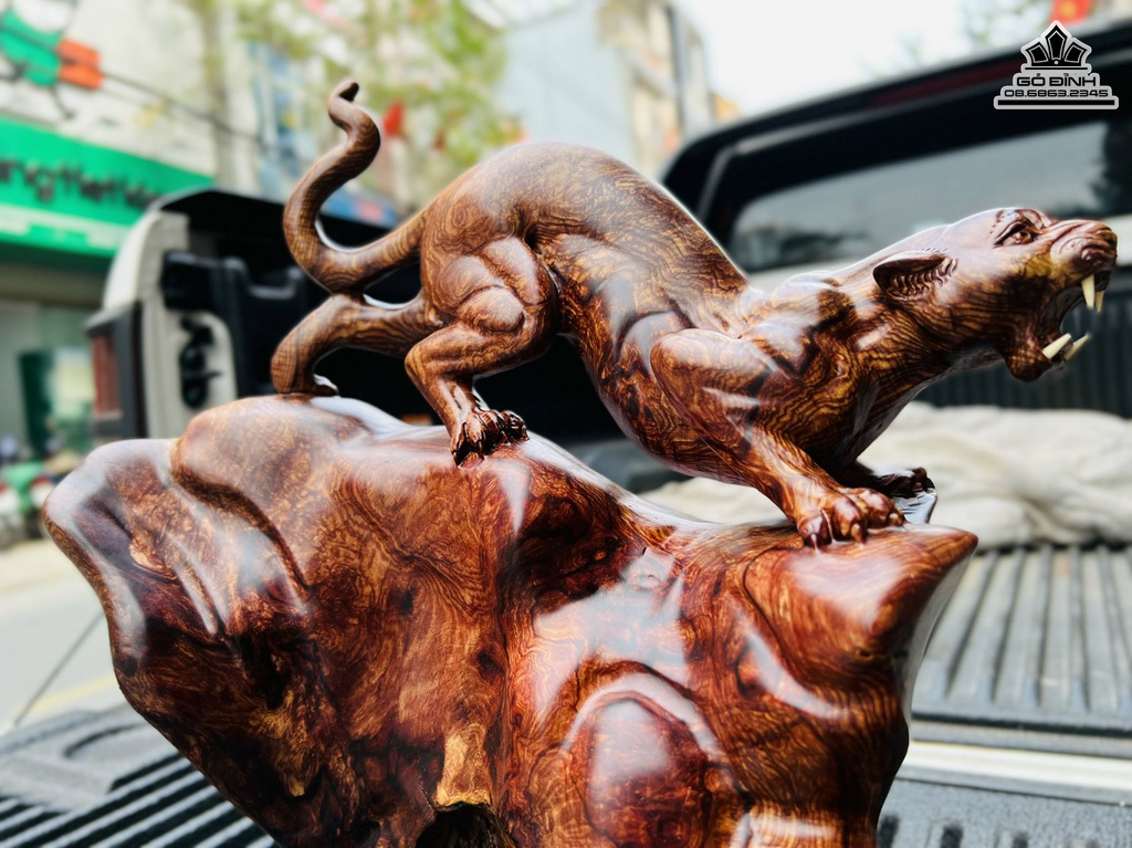 Tượng Báo Săn Mồi Gỗ Cẩm Gia Lai Liền Khối Cao 39 Ngang 36 Sâu 22 (cm) 4