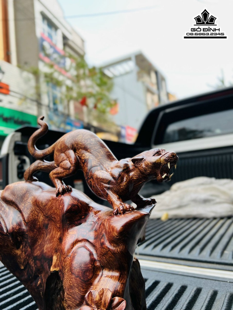 Tượng Báo Săn Mồi Gỗ Cẩm Gia Lai Liền Khối Cao 39 Ngang 36 Sâu 22 (cm)7