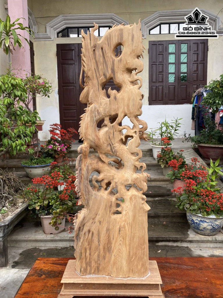 Tượng Nhất Long Vờn Ngọc Gỗ Ngọc Am Liền Khối 2