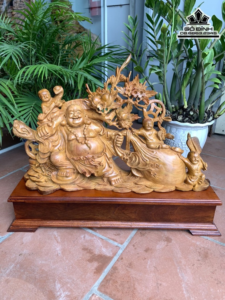 Tượng Phật Di Lặc Kéo Bao Tiền Gỗ Hương Co 66 Ngang 76 Sâu 19 (cm) 2