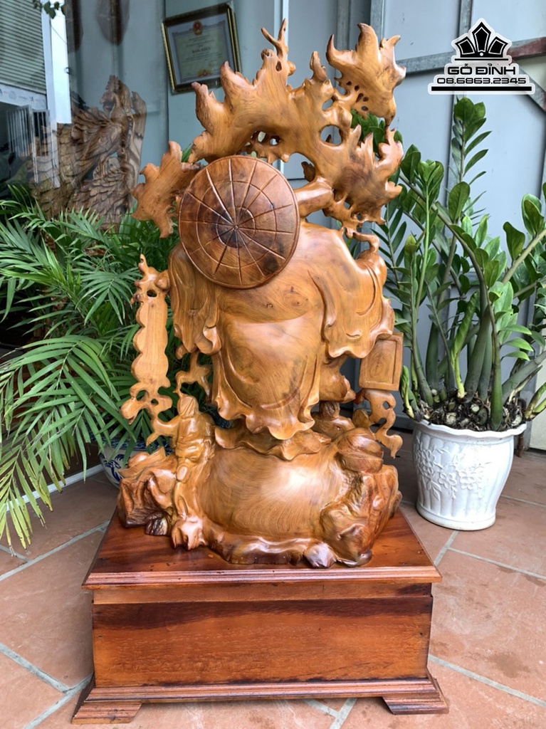 Tượng Phật Di Lặc Vác Cành Đào Gỗ Hương Cao 109 Ngang 56 Sâu 33 (cm) 0