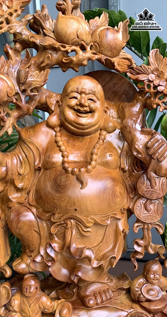 Tượng Phật Di Lặc Vác Cành Đào Gỗ Hương Cao 109 Ngang 56 Sâu 33 (cm) 1