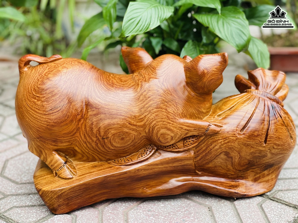 Tượng Heo Gỗ Hương Cao 25 Ngang 42 Sâu 20 (cm) 1