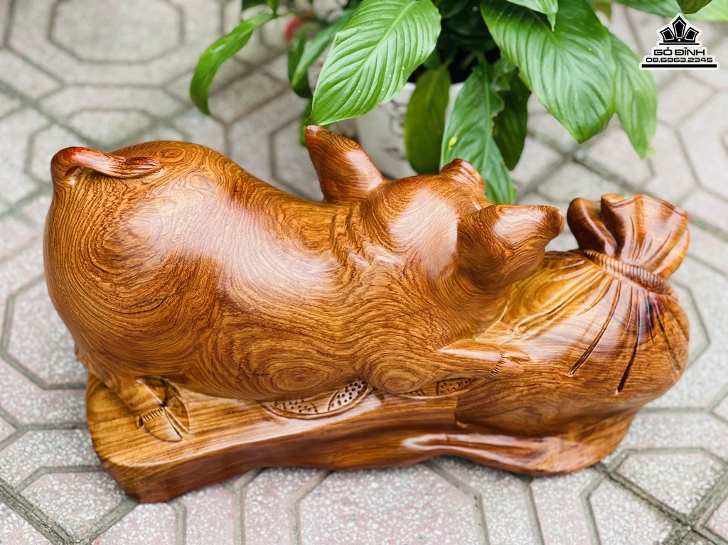 Tượng Heo Gỗ Hương Cao 25 Ngang 42 Sâu 20 (cm) 3