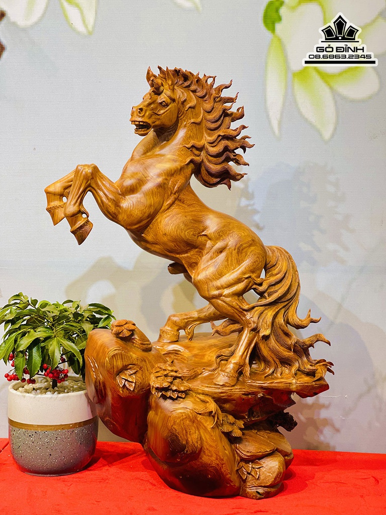 Tượng Ngựa Nhất Mã Gỗ Hương Cao 77 Ngang 60 Sâu 35 (cm) 4