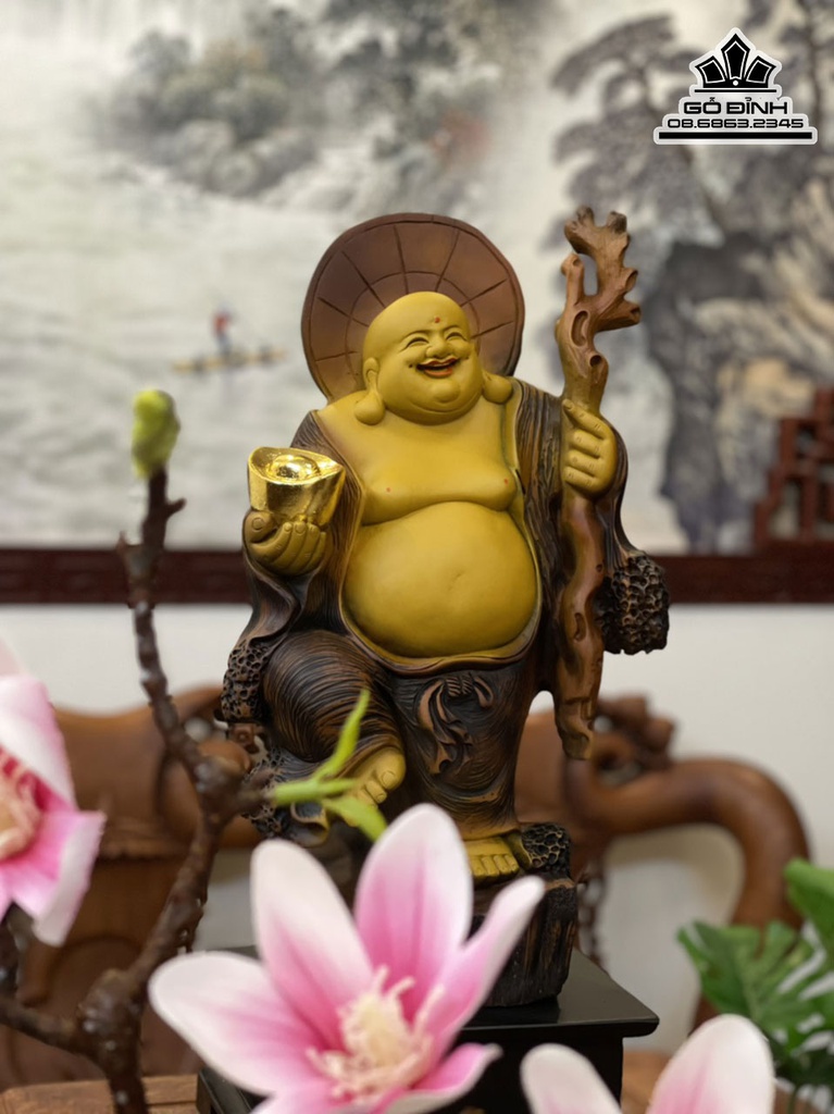 Tượng Phật Di Lặc Gỗ Bách Xanh Cao 47 Ngang 24 Sâu 12 (cm) 1