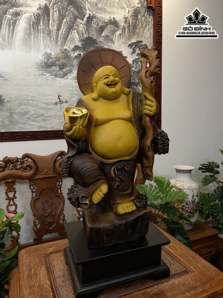 Tượng Phật Di Lặc Gỗ Bách Xanh Cao 47 Ngang 24 Sâu 12 (cm) 2