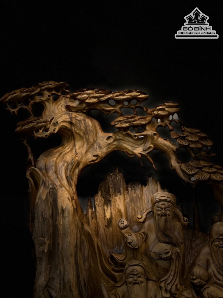 Tượng Phúc Lộc Thọ (Tam Đa) Gỗ Bách Xanh Cao 60 Ngang 36 Sâu 23 (cm)6