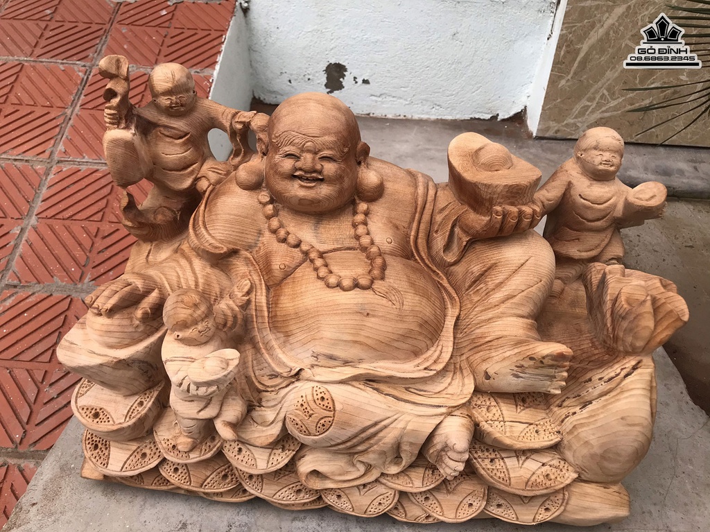 Tượng Phật Di Lặc Gỗ Ngọc Am Cao 32 Ngang 46 Sâu 25 (cm) 6