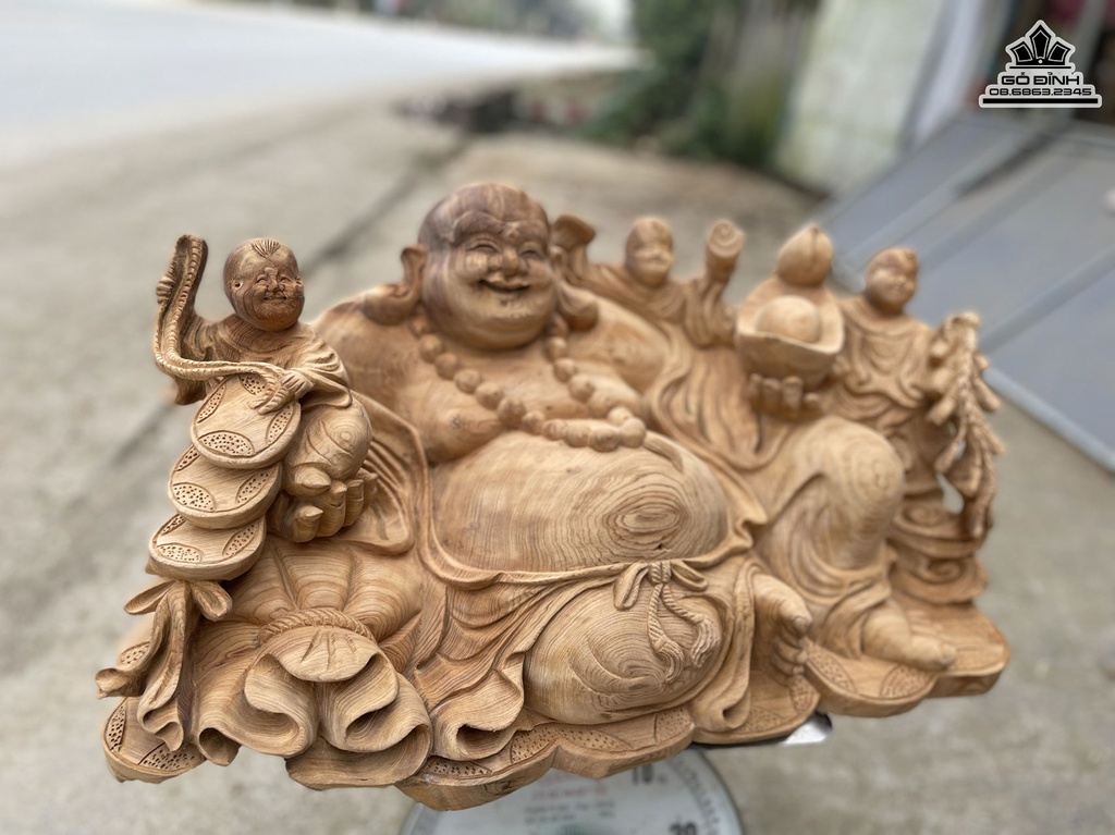 Tượng Phật Di Lặc Tam Phúc Gỗ Ngọc Am Cao 33 Ngang 62 Sâu 38 (cm) 1