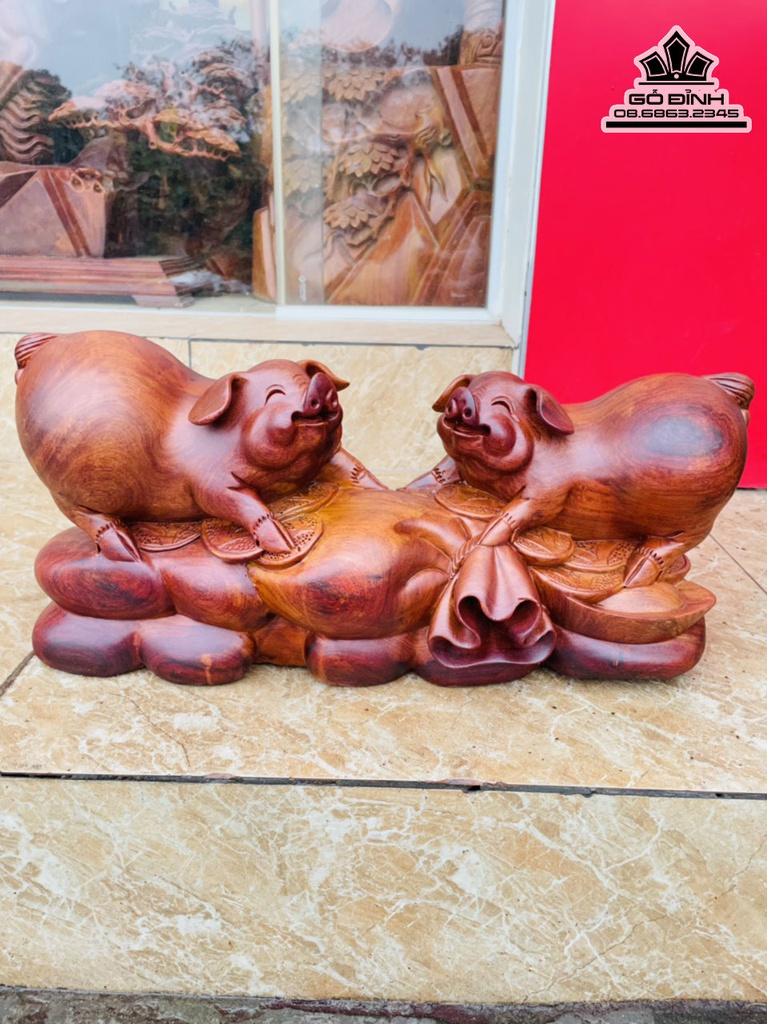 Tượng Heo Gõ Hương Việt Cao 24 Ngang 48 Sâu 15 (cm) 0