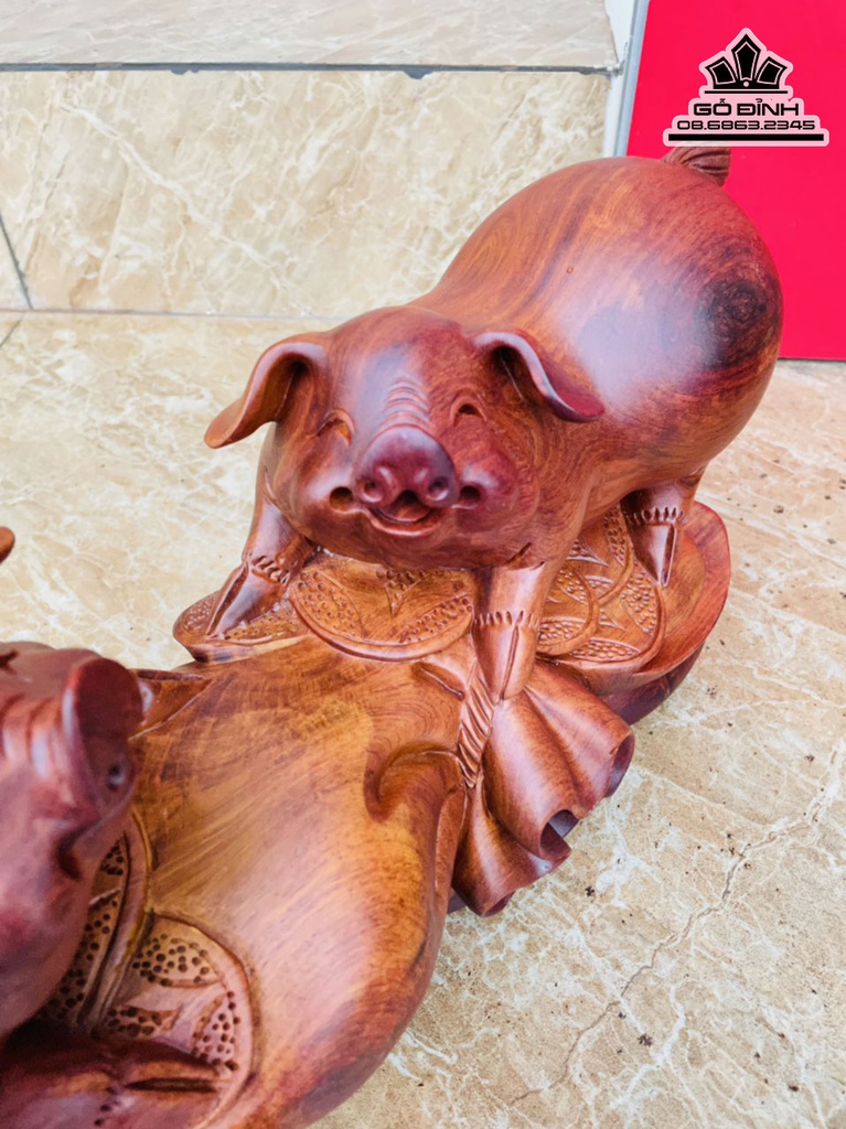 Tượng Heo Gõ Hương Việt Cao 24 Ngang 48 Sâu 15 (cm) 1