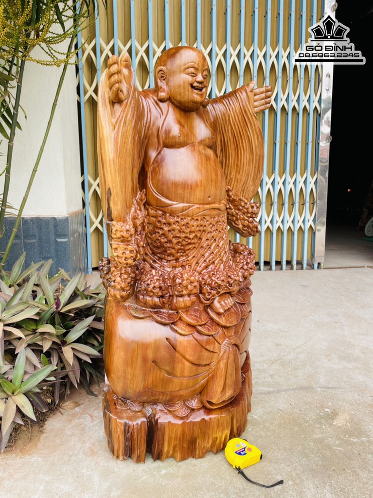 Tượng Di Lặc Chúc Phúc Gỗ Ngọc Am Liền Khối Cao 95 Ngang 48 Sâu 28 (cm) 1
