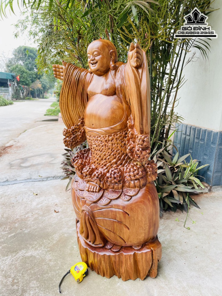 Tượng Di Lặc Chúc Phúc Gỗ Ngọc Am Liền Khối Cao 95 Ngang 48 Sâu 28 (cm) 2