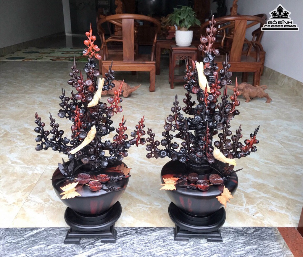 Bình Bông Mai Điểu Gỗ Trắc Cao 88 Ngang 45 Sâu 32 (cm) 0