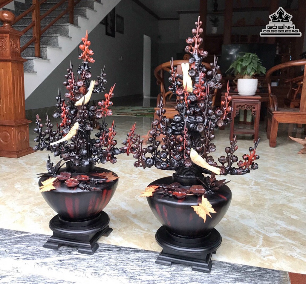 Bình Bông Mai Điểu Gỗ Trắc Cao 88 Ngang 45 Sâu 32 (cm) 1