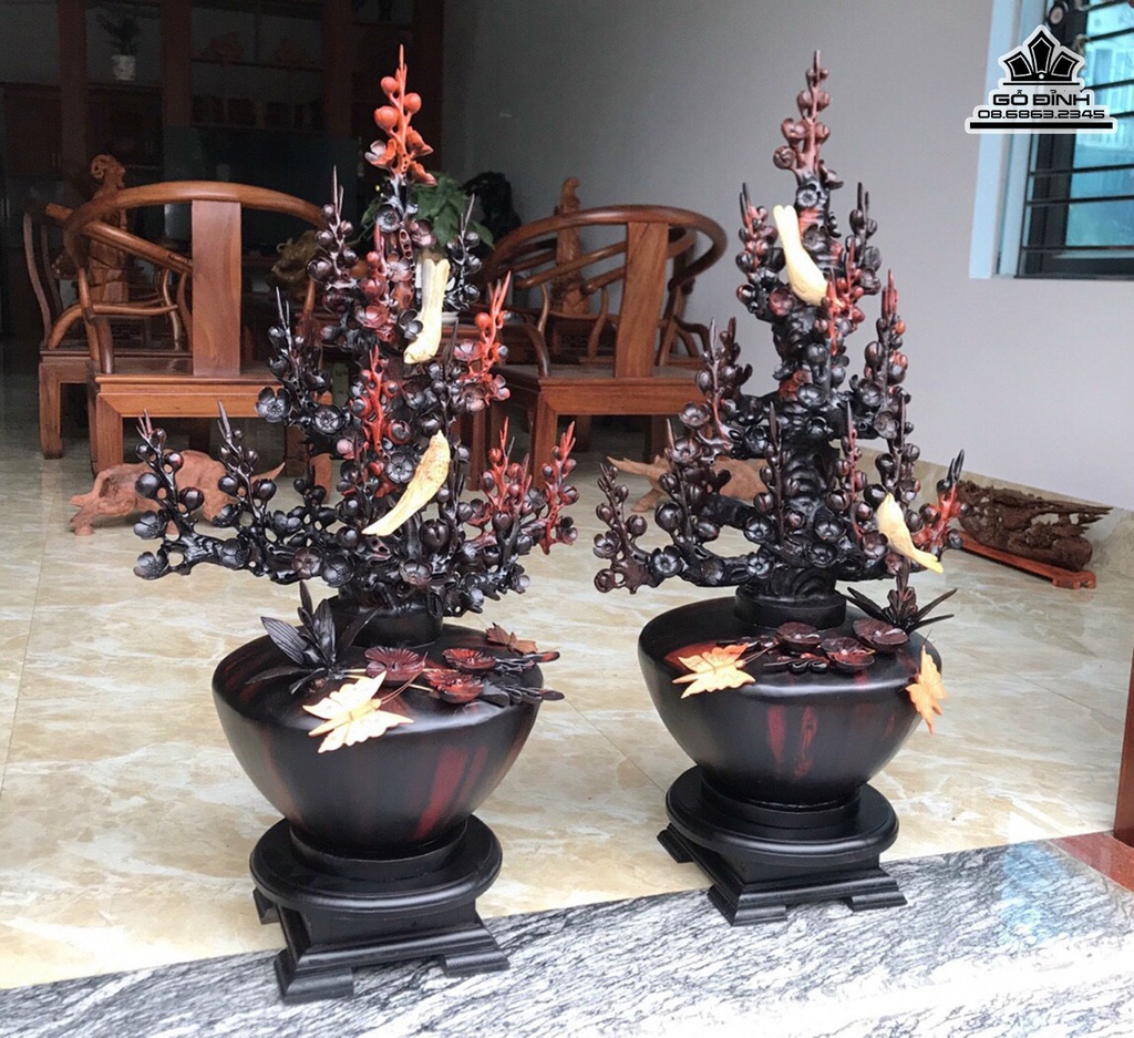 Bình Bông Mai Điểu Gỗ Trắc Cao 88 Ngang 45 Sâu 32 (cm) 2