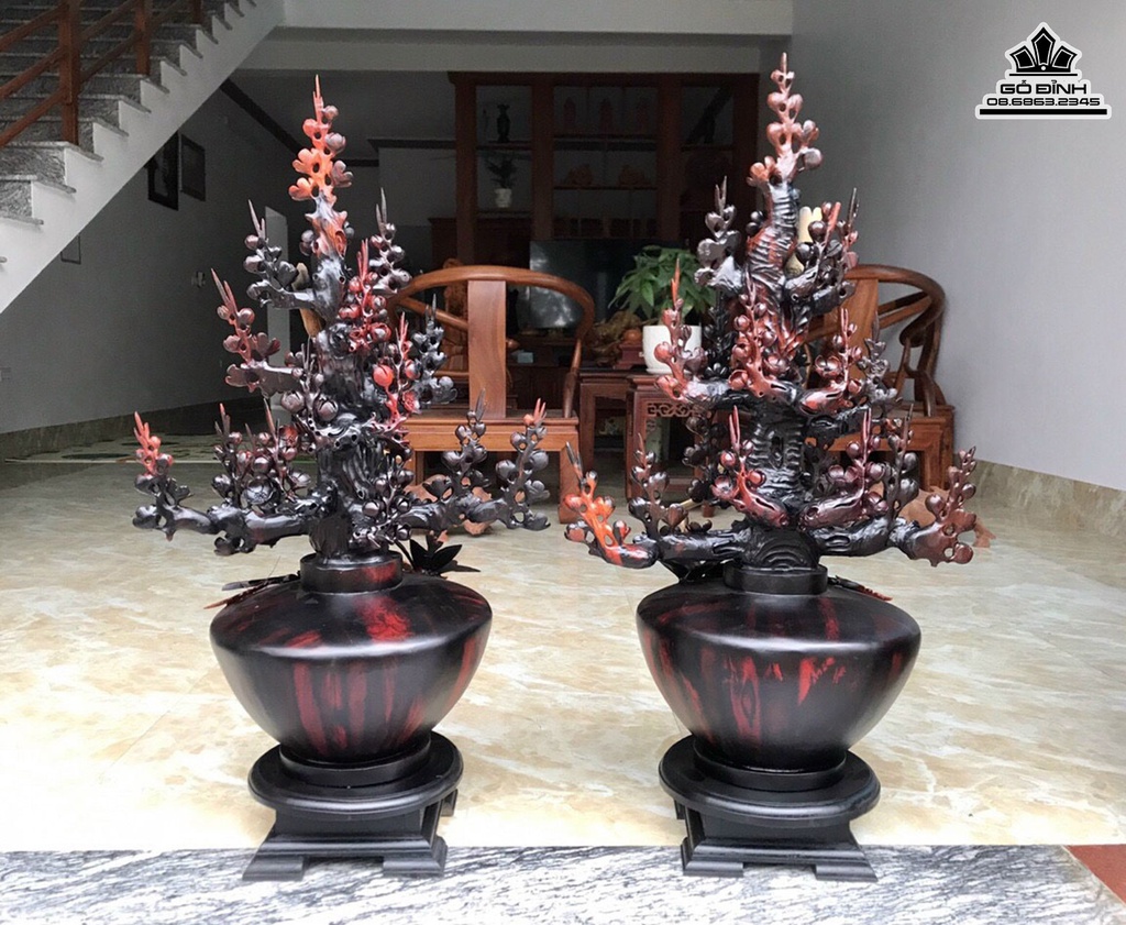 Bình Bông Mai Điểu Gỗ Trắc Cao 88 Ngang 45 Sâu 32 (cm) 3