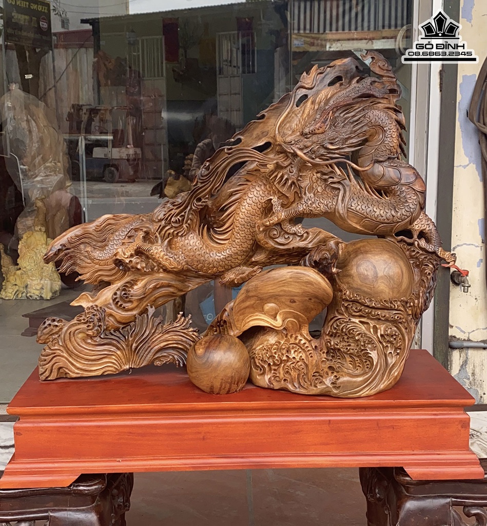 Tượng Rồng Nhất Long Gỗ Bách Xanh Cao 80 Ngang 84 Sâu 34 (cm) 2