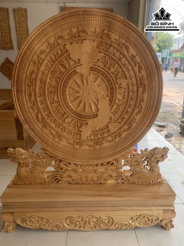 Trống Rồng Gỗ Pơ Mu Cao 150  Ngang 127 Sâu 35 Dày 4.5 (cm) 2