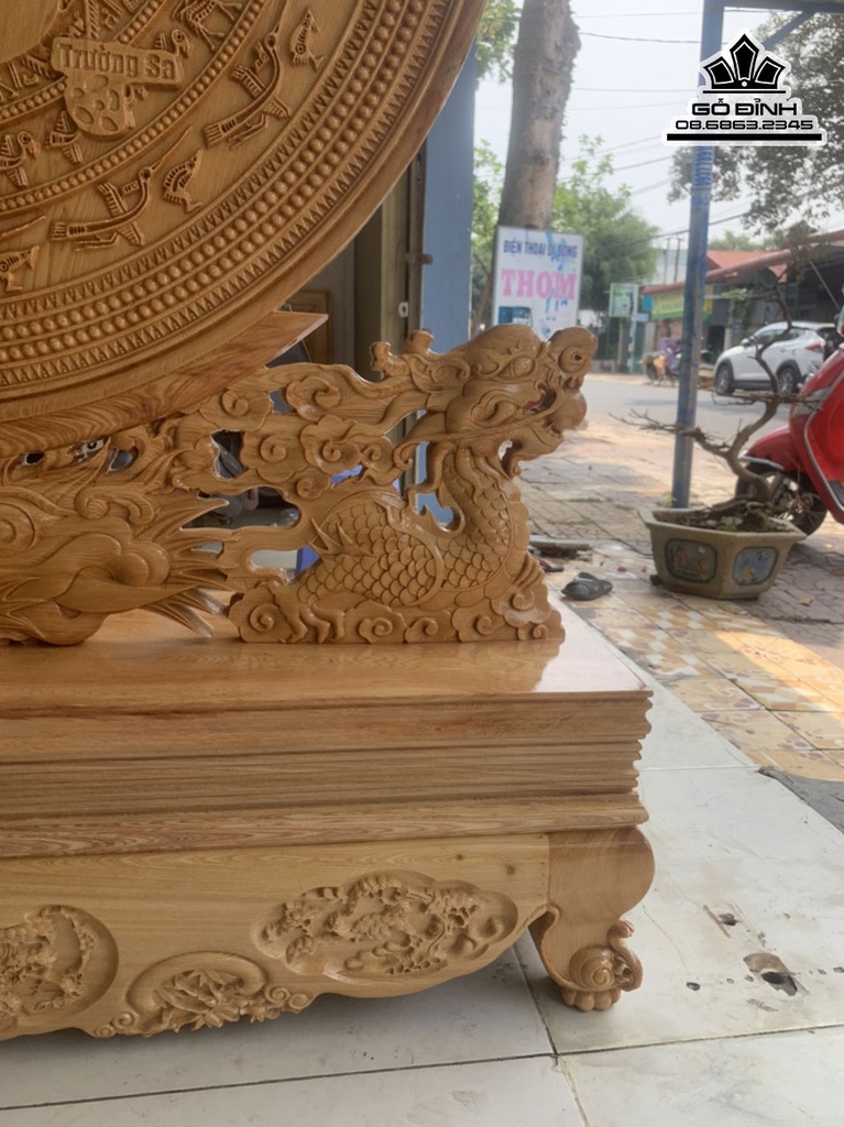 Trống Rồng Gỗ Pơ Mu Cao 150  Ngang 127 Sâu 35 Dày 4.5 (cm)6