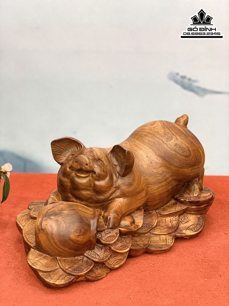 Tượng Heo Gỗ Hương Cao 28 Ngang 50 Sâu 30 (cm) 2
