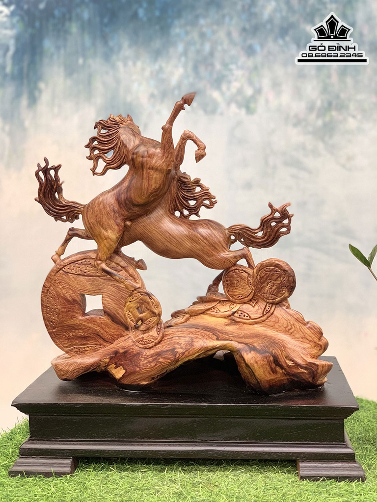 Tượng Ngựa (Song Mã) Uyên Ương Gỗ Cẩm Cao 46 Ngang 40 Sâu 25 (cm) 0