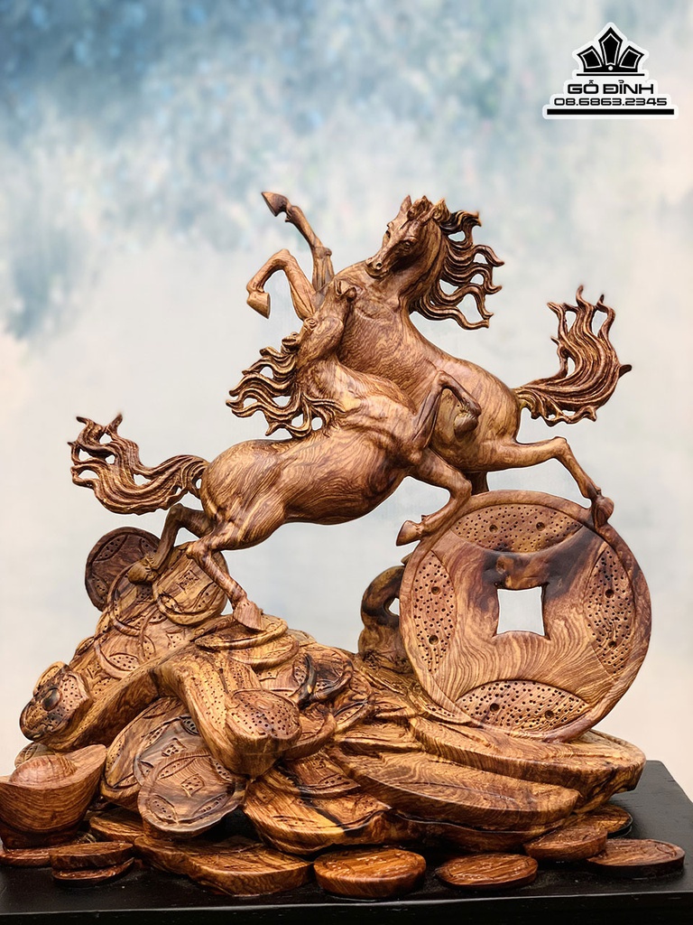 Tượng Ngựa (Song Mã) Uyên Ương Gỗ Cẩm Cao 46 Ngang 40 Sâu 25 (cm) 1