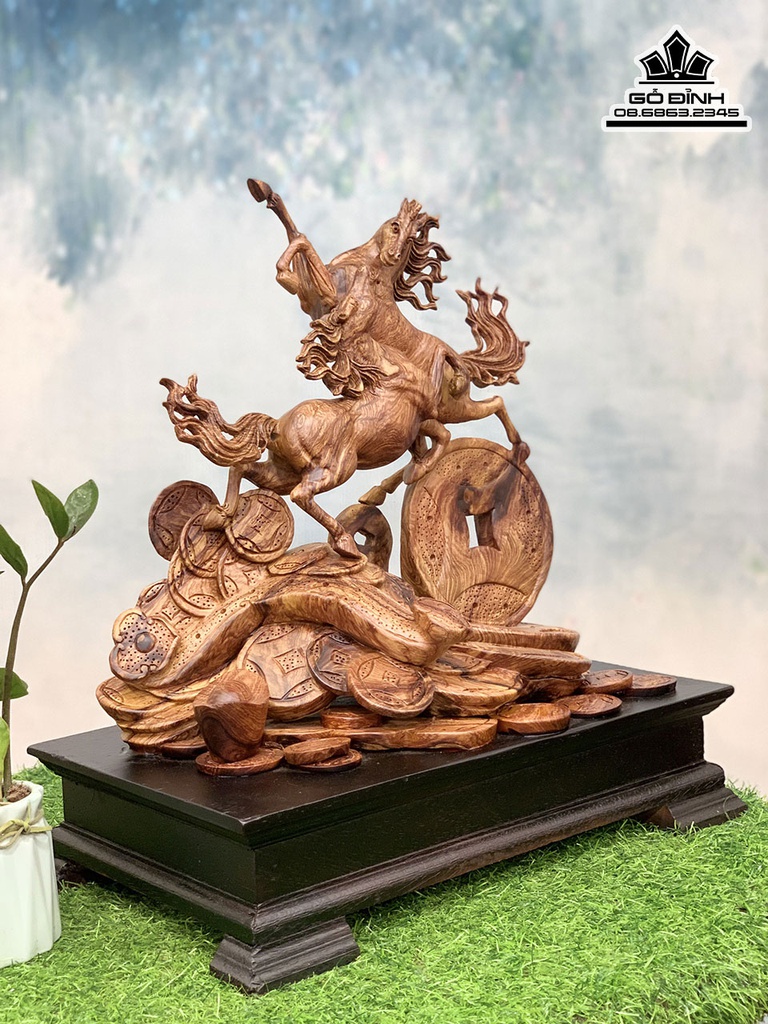 Tượng Ngựa (Song Mã) Uyên Ương Gỗ Cẩm Cao 46 Ngang 40 Sâu 25 (cm) 2