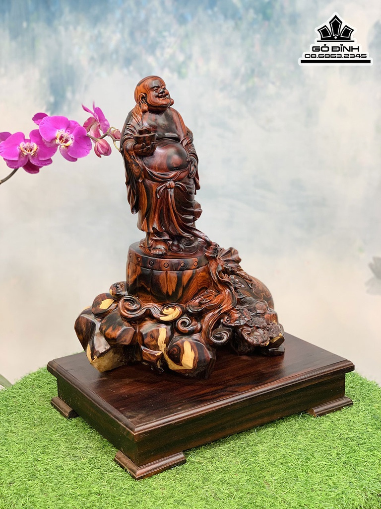 Tượng Phật Di Lặc Đứng Trống Gỗ Trắc Cao 55 Ngang 38 Sâu 32 (cm) 2