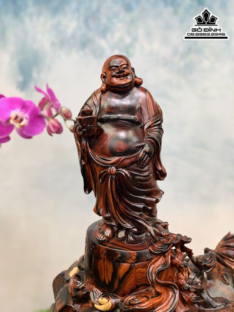 Tượng Phật Di Lặc Đứng Trống Gỗ Trắc Cao 55 Ngang 38 Sâu 32 (cm) 3