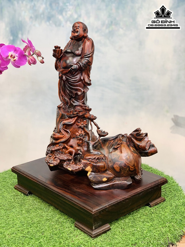 Tượng Phật Di Lặc Đứng Trống Gỗ Trắc Cao 55 Ngang 38 Sâu 32 (cm) 4