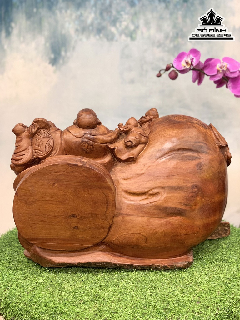 Tượng Phật Di Lặc Gỗ Nu Ngọc Am Cao 36 Ngang 56 Sâu 26 (cm) 4