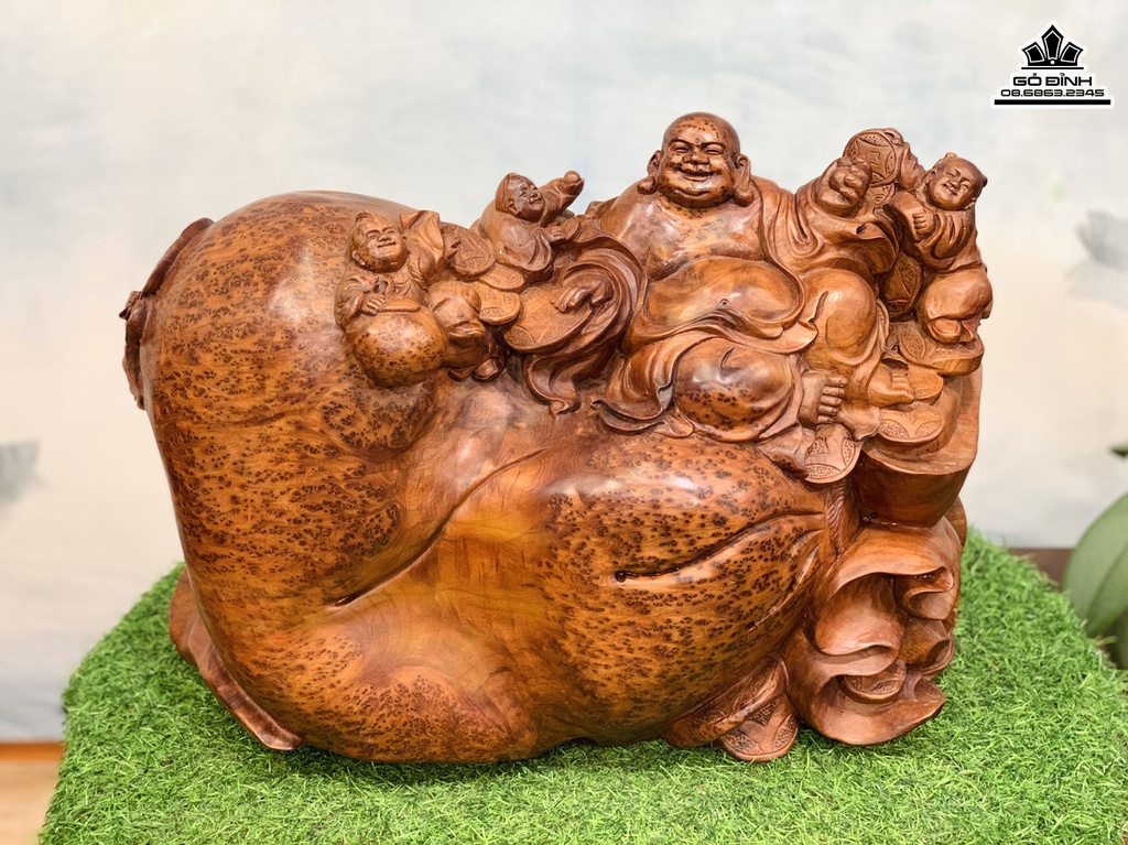 Tượng Phật Di Lặc Gỗ Nu Ngọc Am Cao 36 Ngang 56 Sâu 26 (cm)5