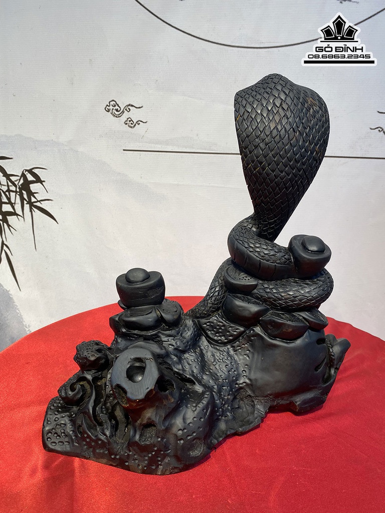 Tượng Rắn Gỗ Mun Sừng Cao 35 Ngang 33 Sâu 22 (cm) 0