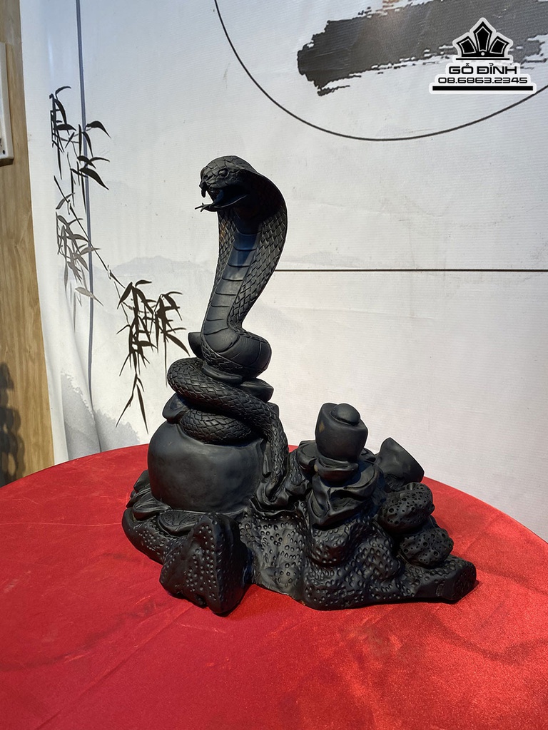 Tượng Rắn Gỗ Mun Sừng Cao 35 Ngang 33 Sâu 22 (cm) 2