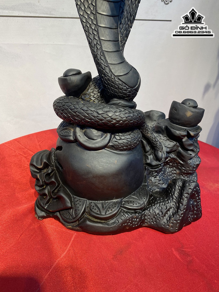 Tượng Rắn Gỗ Mun Sừng Cao 35 Ngang 33 Sâu 22 (cm) 3