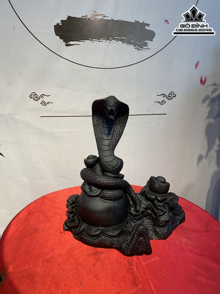 Tượng Rắn Gỗ Mun Sừng Cao 35 Ngang 33 Sâu 22 (cm) 5