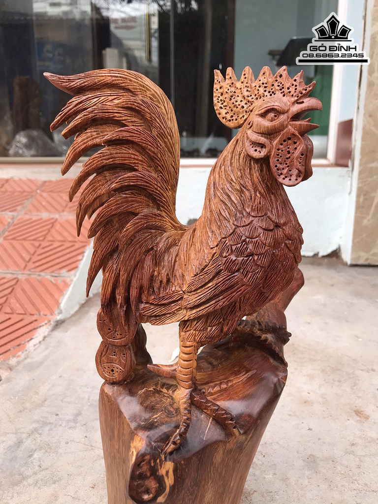 Tượng Gà Trống Gỗ Hương Cao 35 Ngang 18 Sâu 12 (cm) 1