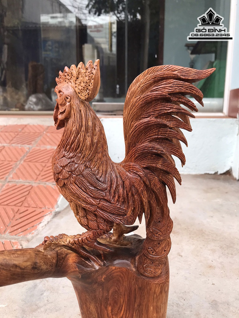 Tượng Gà Trống Gỗ Hương Cao 35 Ngang 18 Sâu 12 (cm) 2