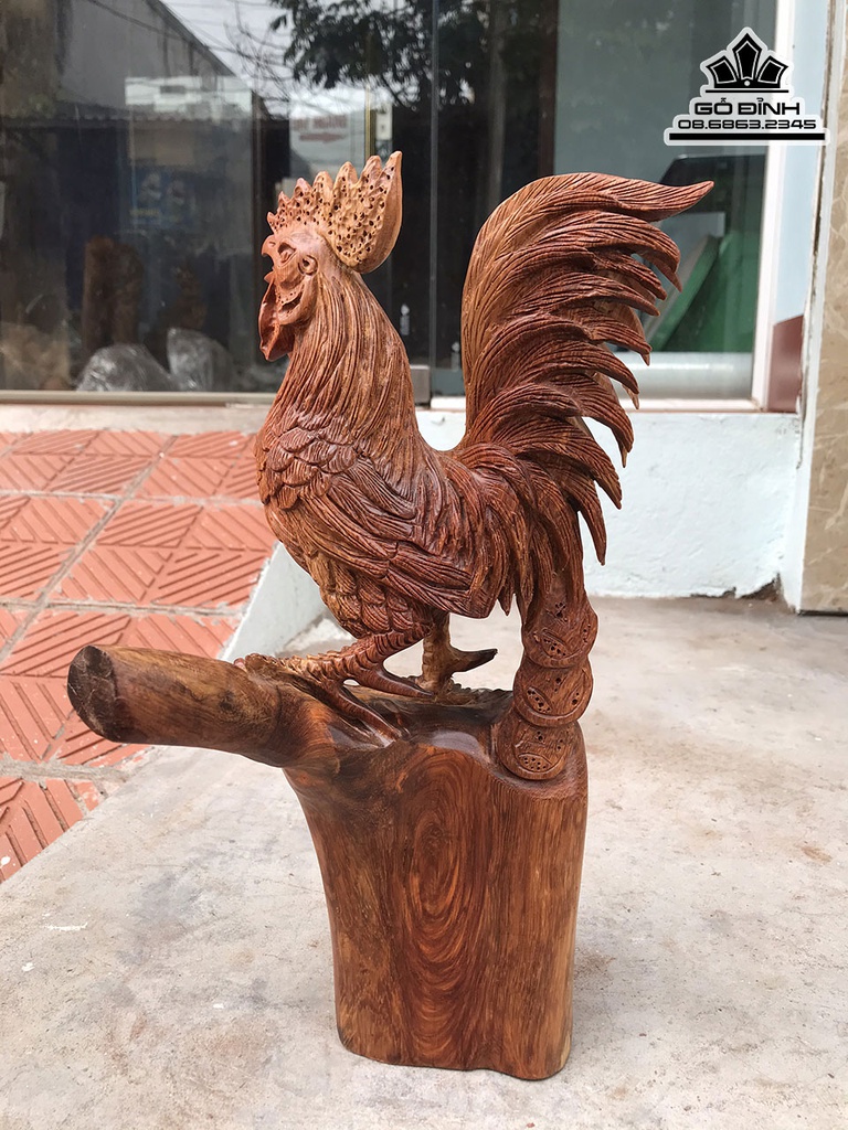 Tượng Gà Trống Gỗ Hương Cao 35 Ngang 18 Sâu 12 (cm) 3