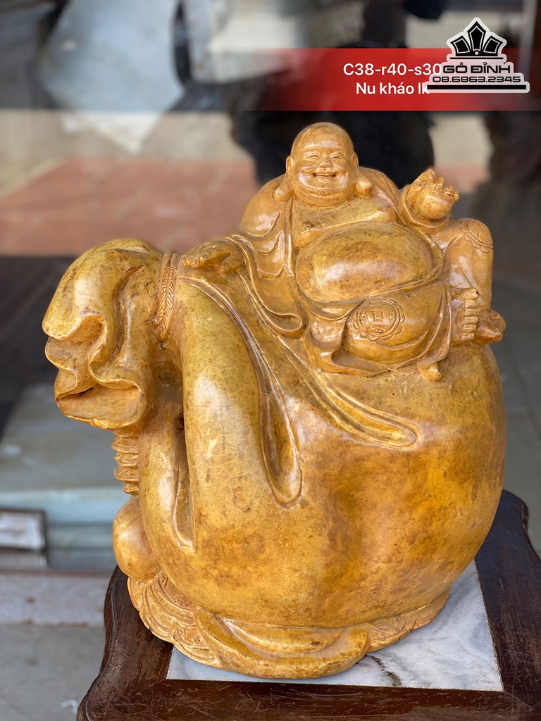 Tượng Phật Di Lặc Gỗ Nu Kháo Cao 38 Ngang 40 Sâu 30 (cm) 0