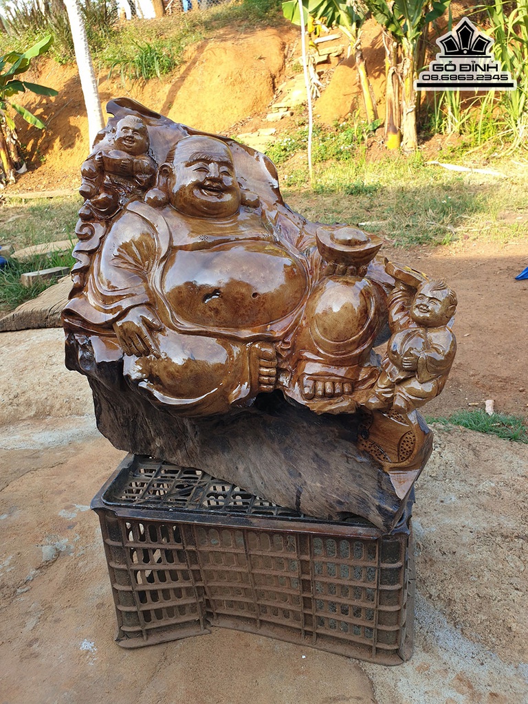 Tượng Phật Di Lặc Gỗ Nu Xá Xị Cao 60 Ngang 55 Sâu 40 (cm)4